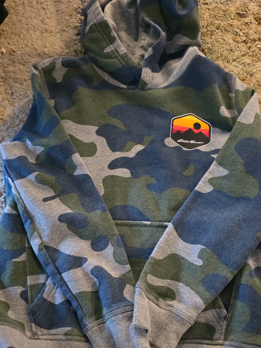Eddie Bauer Green and Gray Camo Pullover Hoodie